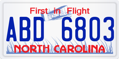 NC license plate ABD6803