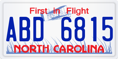 NC license plate ABD6815