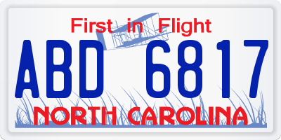 NC license plate ABD6817