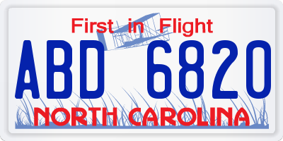 NC license plate ABD6820