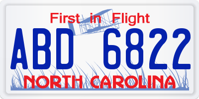 NC license plate ABD6822