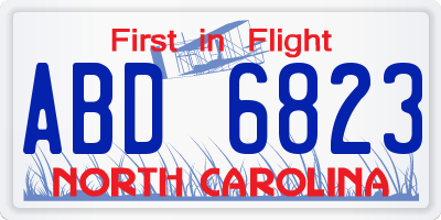 NC license plate ABD6823