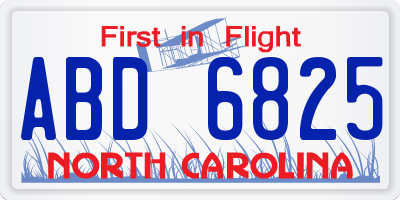 NC license plate ABD6825