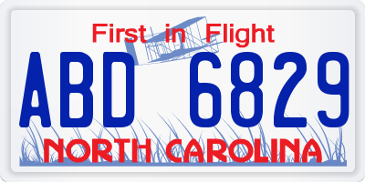 NC license plate ABD6829