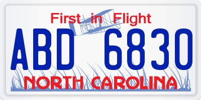 NC license plate ABD6830
