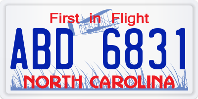 NC license plate ABD6831