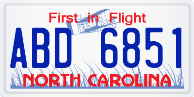 NC license plate ABD6851