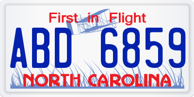 NC license plate ABD6859