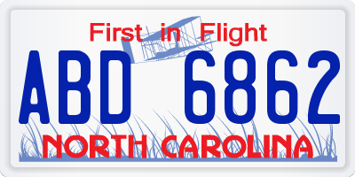NC license plate ABD6862