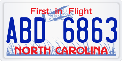 NC license plate ABD6863