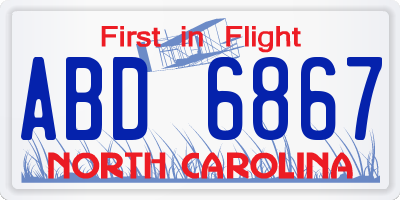 NC license plate ABD6867