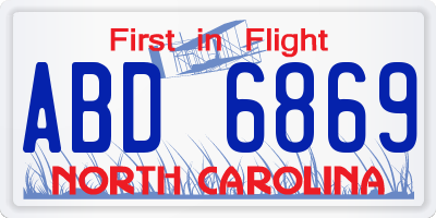 NC license plate ABD6869