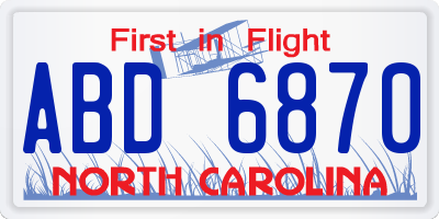 NC license plate ABD6870