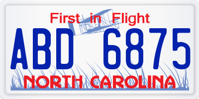 NC license plate ABD6875