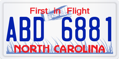 NC license plate ABD6881