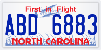 NC license plate ABD6883