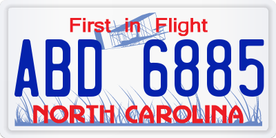NC license plate ABD6885