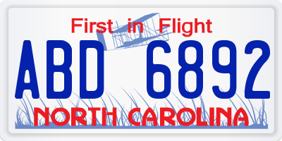 NC license plate ABD6892