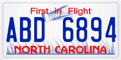 NC license plate ABD6894