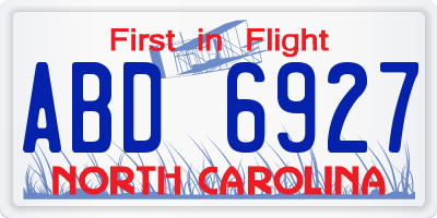 NC license plate ABD6927