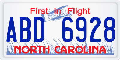 NC license plate ABD6928