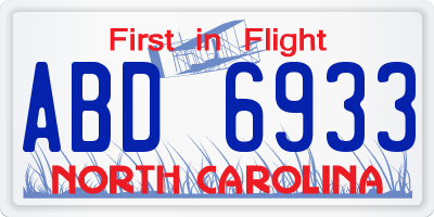 NC license plate ABD6933