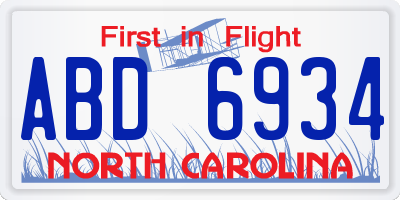 NC license plate ABD6934
