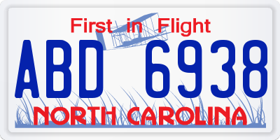 NC license plate ABD6938