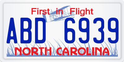 NC license plate ABD6939