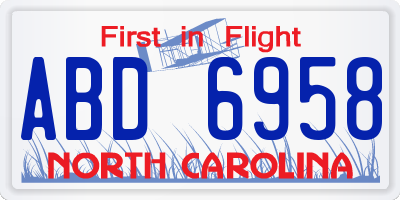 NC license plate ABD6958