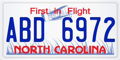 NC license plate ABD6972