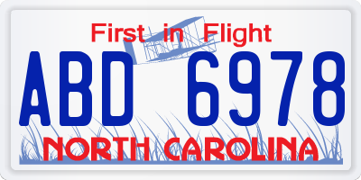 NC license plate ABD6978