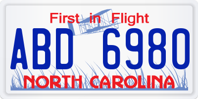 NC license plate ABD6980