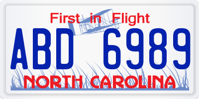 NC license plate ABD6989