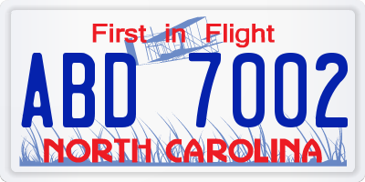 NC license plate ABD7002
