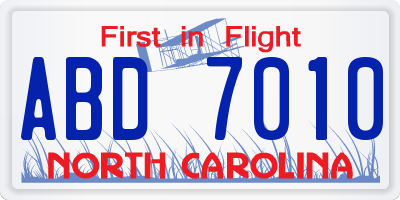 NC license plate ABD7010