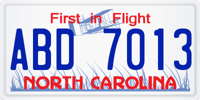 NC license plate ABD7013