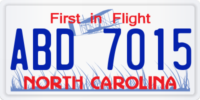 NC license plate ABD7015