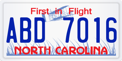 NC license plate ABD7016