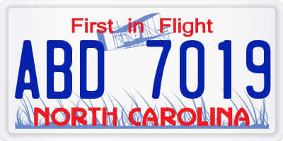 NC license plate ABD7019