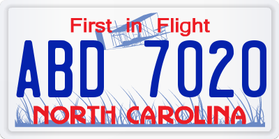NC license plate ABD7020