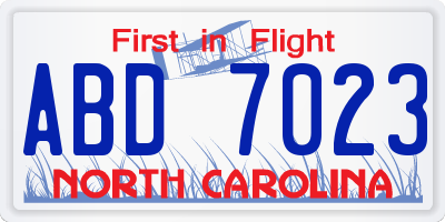 NC license plate ABD7023