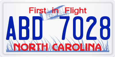 NC license plate ABD7028