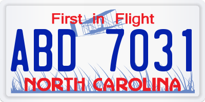NC license plate ABD7031