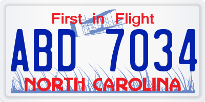 NC license plate ABD7034