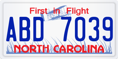 NC license plate ABD7039