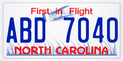 NC license plate ABD7040
