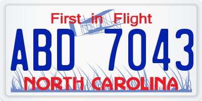 NC license plate ABD7043