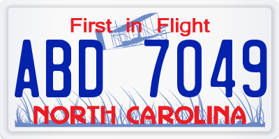 NC license plate ABD7049