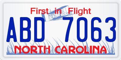 NC license plate ABD7063